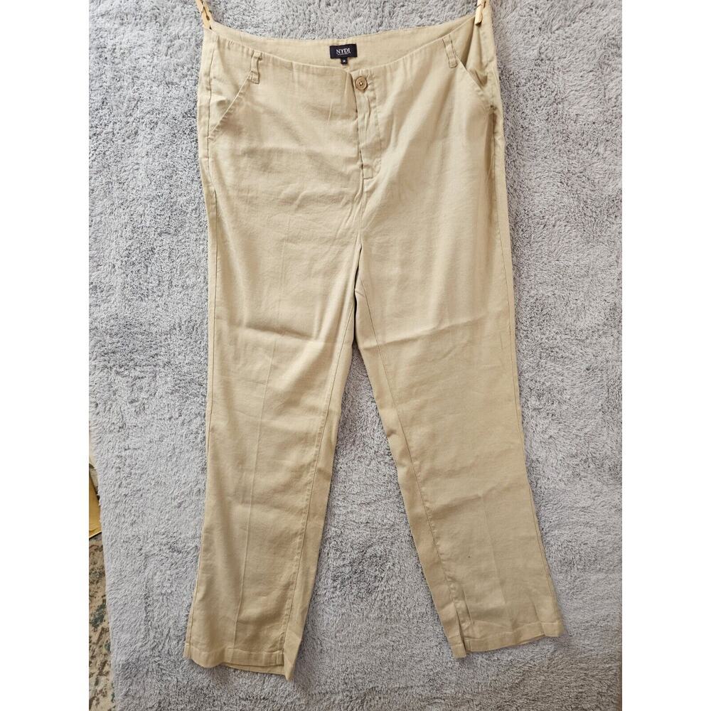 NWOT: NYDJ pants Marilyn stretch linen trousers Straight Tan Flat front size 14 - Picture 2 of 5